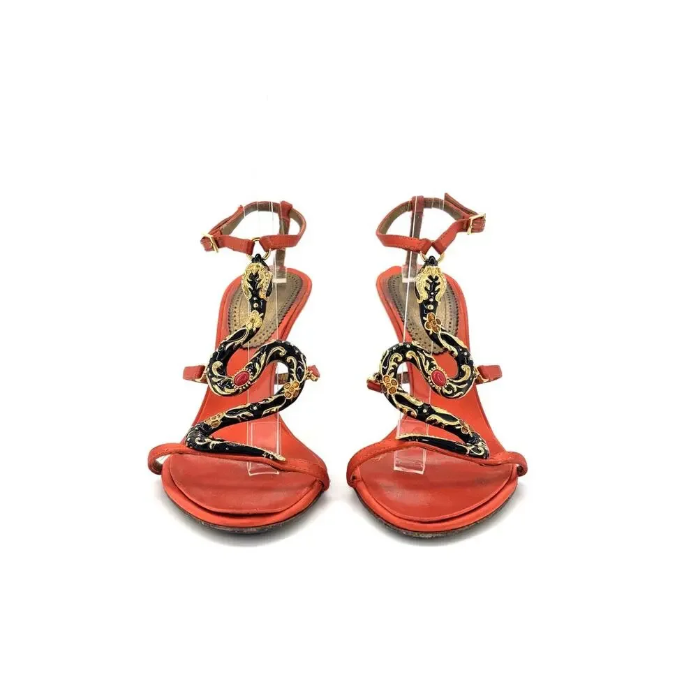 Vintage Roberto Cavalli Retro Snake Embellished Strappy Sandals 38